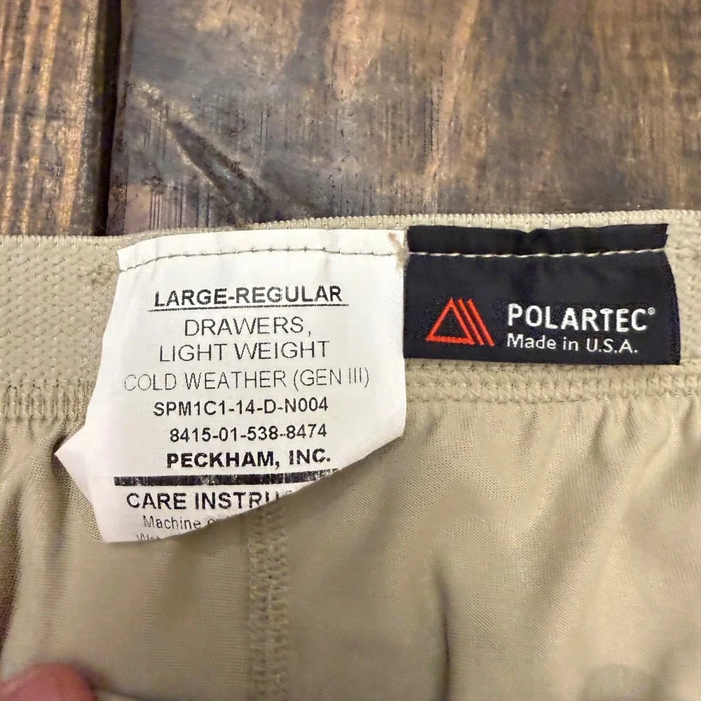 Peckham Polartec Gen III Level 1 Light Weight Cold Weather Drawers Tan Large Reg